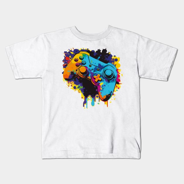 Gaming controller with colorful design Kids T-Shirt by HB WOLF Arts